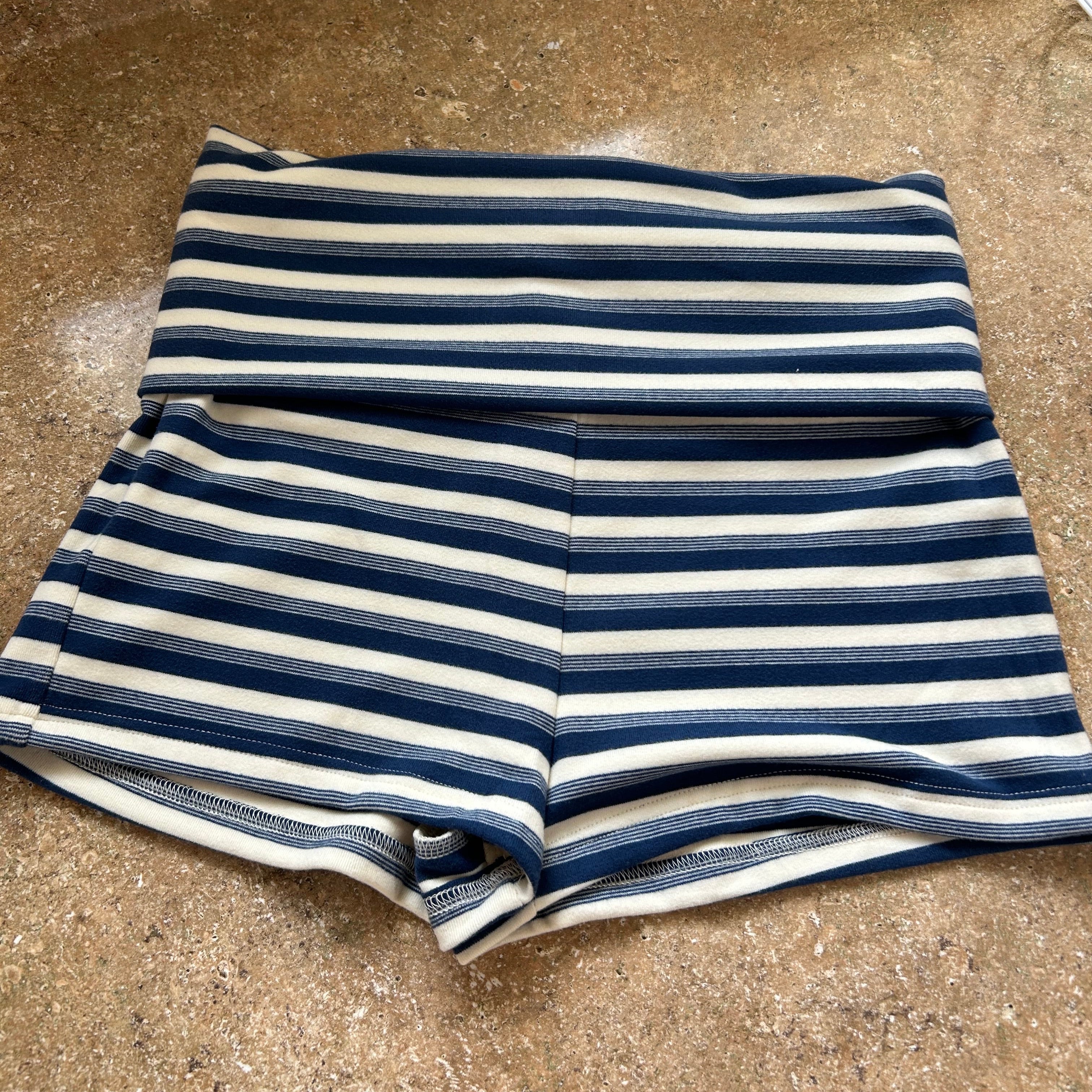 Navy Stripped Fold-over Shorts