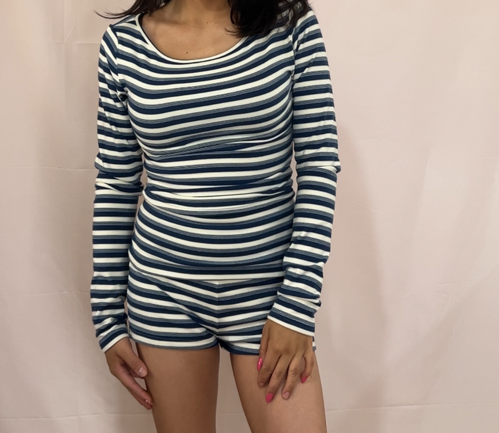 Navy Stripped Fold-over Shorts